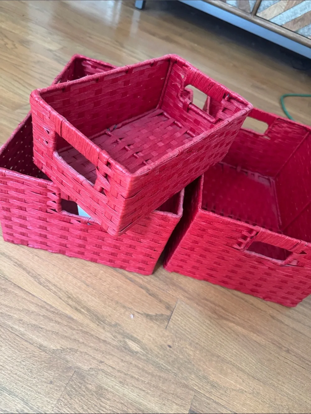 Red Woven Storage Baskets - Set of 3 10x6 and 14x10